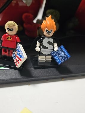 Lego Minifigure Blaze-Orange Haired Supervillain with Black and White Outfit